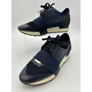 Authentic Balenciaga Race Runner Sneakers Navy Blue Black Elastic Size 8 38